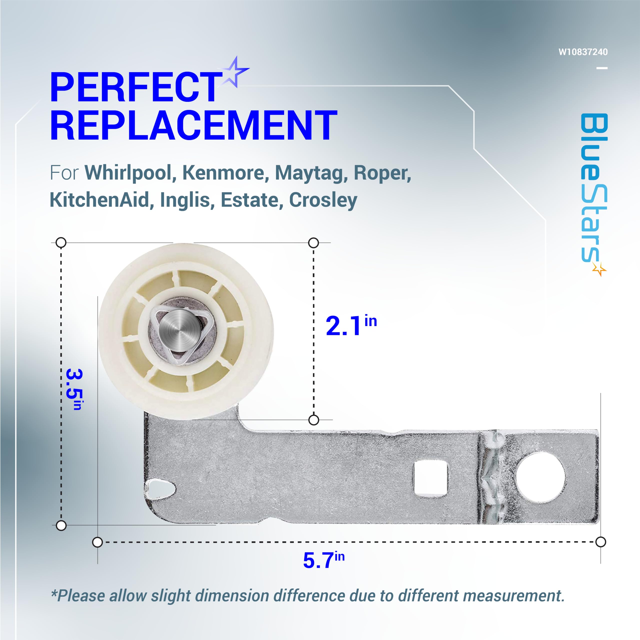 BlueStars W10837240 Dryer Idler Pulley With Bracket - Compatible with Whirlpool Kenmore Dryer - Replaces W10118756 W10547290 PS11726337 3387372 3388674 W10118754