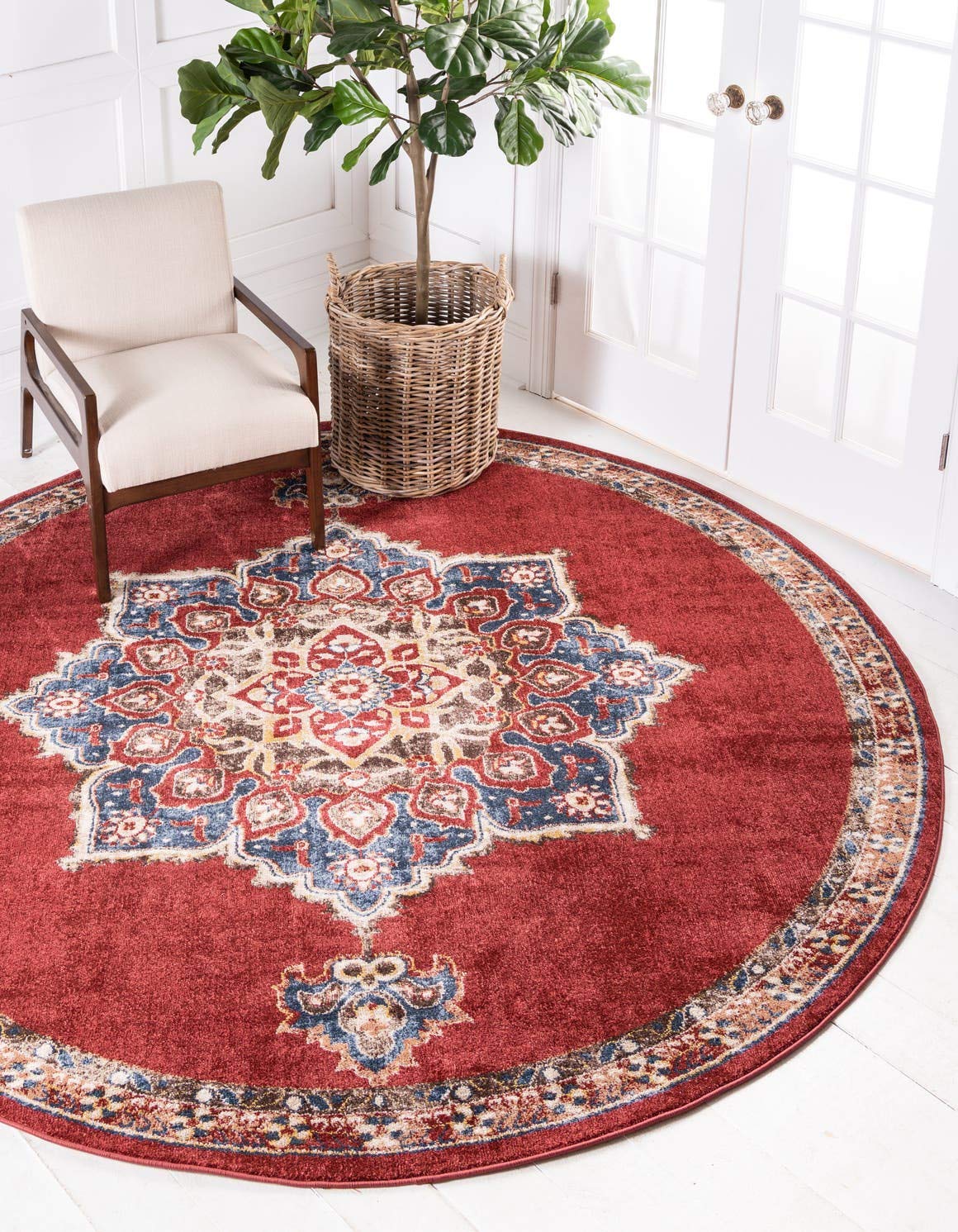 Unique Loom Utopia Collection Traditional Classic Vintage Inspired Area Rug with Warm Hues (8' 0 x 8' 0 Round, Burgundy/Beige) Image