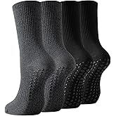 TOAMOUR Non Slip Grip Socks for Men, 4 Pairs Mens Grippy Pilates Yoga Hospital Gym Athletic Running Crew Socks