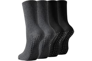 TOAMOUR Non Slip Grip Socks for Men, 4 Pairs Mens Grippy Pilates Yoga Hospital Gym Athletic Running Crew Socks