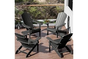 YEFU Adirondack Chairs Set of 4: Outdoor Chair HIPS Plastic Adirondack Chairs - Patio Chairs with Wood Texture - Lawn Fire Pit Deck Porch Garden Chairs for Adults (Black)