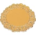 AMKOSKR 100 Pcs 12 Inch Round Lace Gold Paper Doilies Gold Foil Paper Placemats Doily Paper Pad for Cakes Crafts Party Weddings Tableware Decor