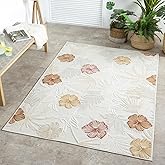 LUXE WEAVERS Tropical Palm Leaf White 5x7 Area Rug, Outdoor Low Pile Floral Carpet
