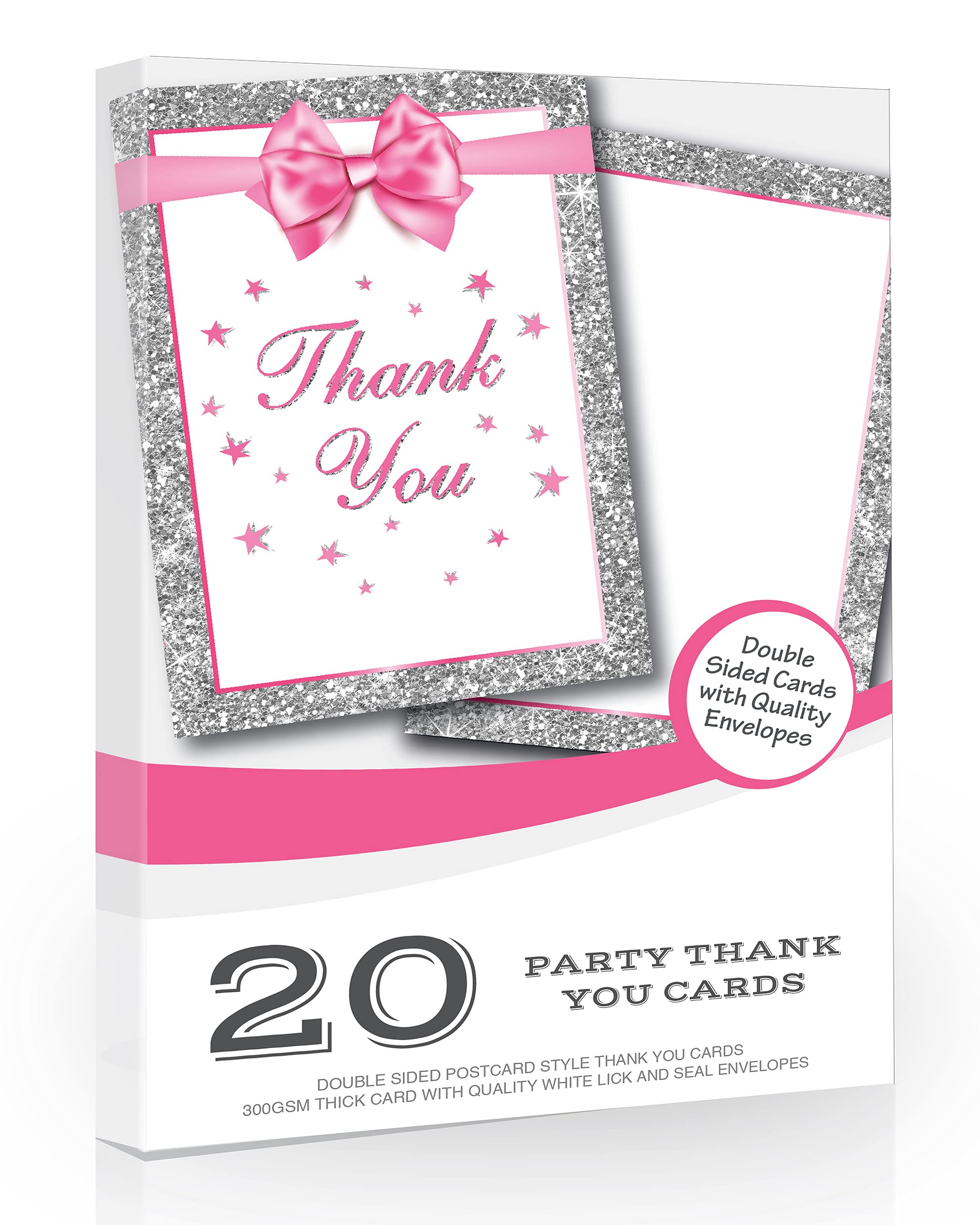 Olivia Samuel 20 x Thank You Postcards from Pretty Pink and Photo Glitter Effect - Includes Envelopes