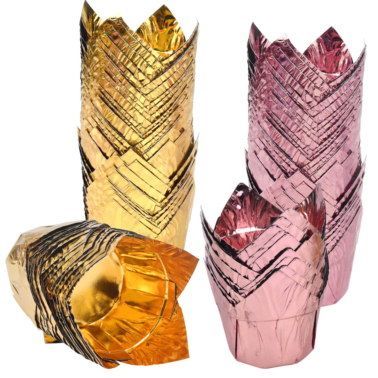 HQdeal Muffin case, 100PCS Gold and Rose Gold Cupcake Cases, Foil Muffin Cases, Tulip Muffin Liners, Baking Cases, Wraps Cases, Baking Paper for Coffee Shop,Wedding, Birthday Party,Baby Shower