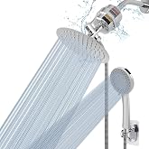NearMoon Filtered Shower Head, High Pressure 8&Prime;Round Rain Shower and 5 settings Handheld Shower Filter Combo with Self-adhesive Holder/1.5M Hose -1 Replaceable Filter Cartridge (Chrome Finish)