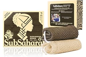 SubSahara Authentic African Net Sponge - 2 Pieces Exfoliating Scrubber for All Skin Types, Bath Sponge for Face & Body, Travel Portable, Durable, Gentle Exfoliation (Linen & Brown)