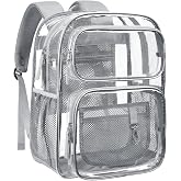 PACKISM Clear Backpack for School - 17 inch Heavy Duty Clear Bookbag, Grey | 2 Front Pockets, Reinforced 900D Oxford Base, Padded Straps, Transparent PVC, Fit 16"Laptop, Load 22 lbs. Age 12+ Students