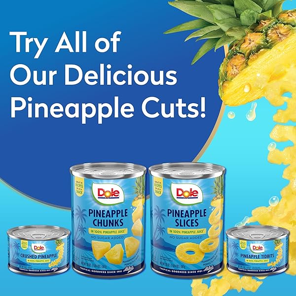 DOLE CANNED FRUIT, CRUSHED PINEAPPLE IN 100% PINEAPPLE JUICE, GLUTEN FREE, PANTRY STAPLES, 8 OZ, PACKAGING MAY VAY