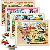 SYNARRY Large Wooden Construction Vehicle Puzzles for Kids 3-5, 24 Piece Monster Truck Puzzles for Kids 4-8 Years Old, Constr