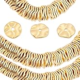 PH PandaHall 18K Gold Plated Spacer Beads, 50pcs Flat Round Loose Beads Brass Wavy Disc Beads for DIY Bracelets Necklaces Earrings Jewelry Making Craft Making, 8mm in Diameter