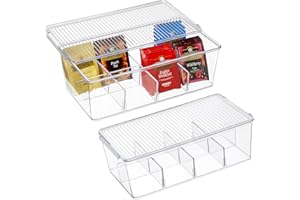 Lifewit 2 Pack Plastic Stackable Tea Bag Organizer, Divided Storage Bin Box for Kitchen Cabinets, Countertops, Pantry, Hold C
