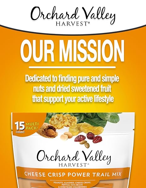 ORCHARD VALLEY HARVEST CHEESE CRISP POWER TRAIL MIX, 1 OZ BAGS (15 COUNT), SNACK PACKS, 7G PROTEIN PER SERVING, TRAIL MIX INDIVIDUAL PACKS, SNACKS FOR ADULTS AND KIDS