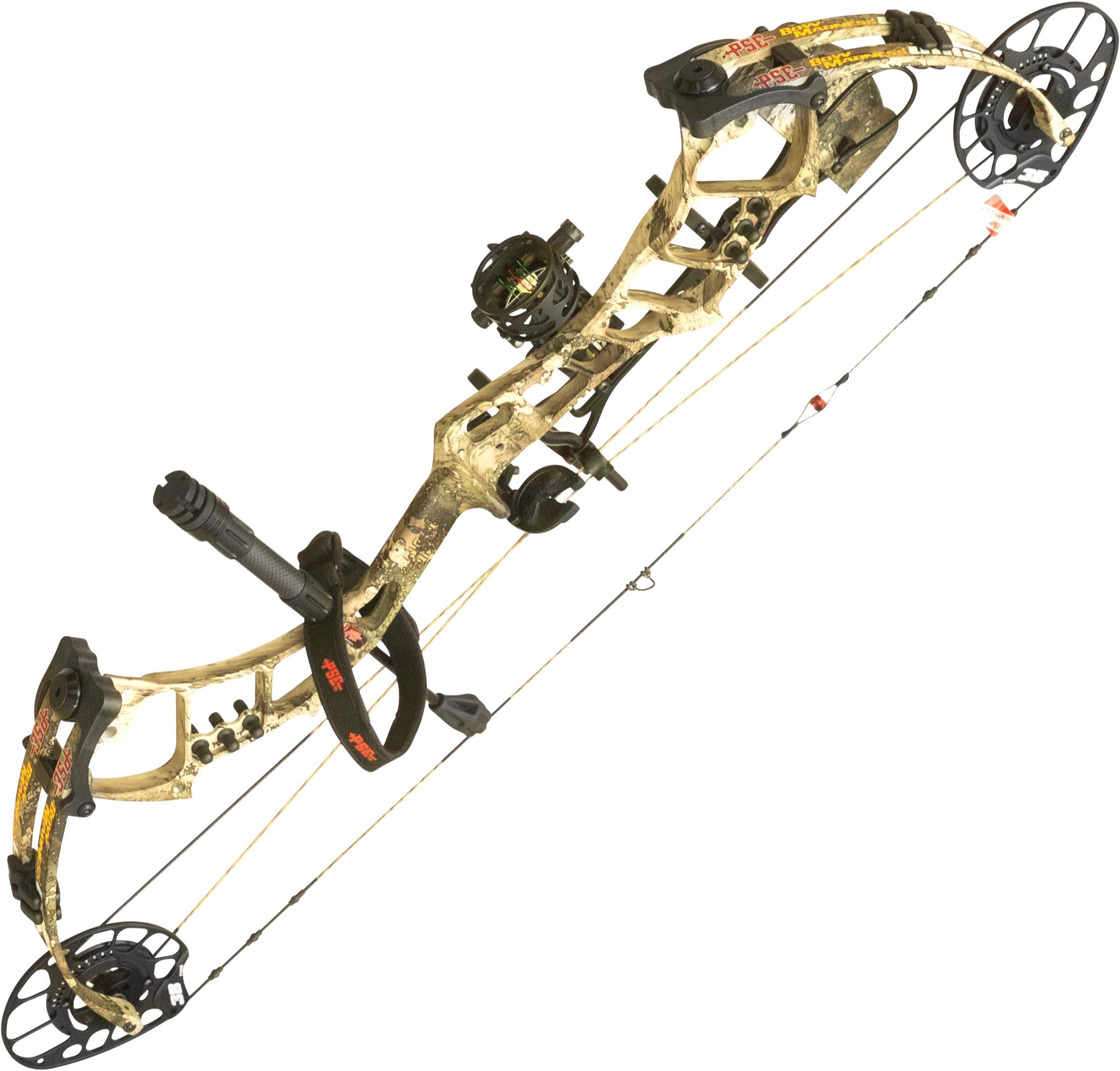PSE ARCHERY Bow Madness Unleashed Compound Bow Package- Draw Range 25”- 30½”- Draw 60-70LB Pull- Up to 340 fps- Let Off 85%- Made in USA- Right Hand Only