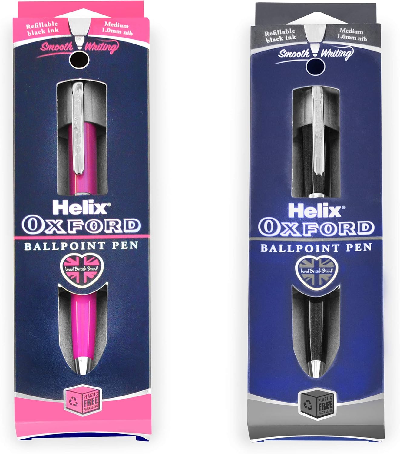 Helix Oxford Premium Ballpoint Pen - Graphite and Pink Barrel - 1.0mm Nib - Black Ink - Pack of 2, 1 count (Pack of 2)