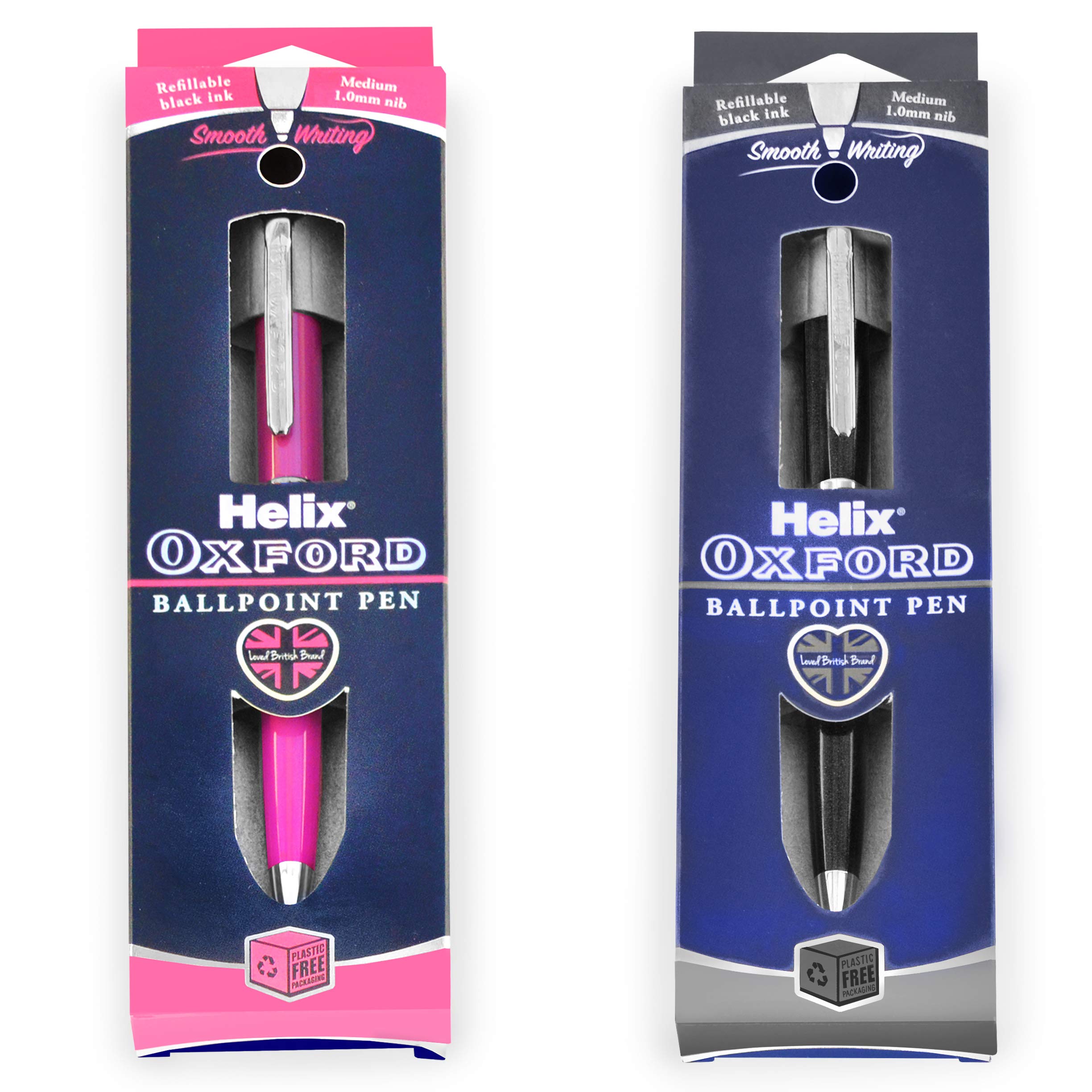 Helix Oxford Premium Ballpoint Pen - Graphite and Pink Barrel - 1.0mm Nib - Black Ink - Pack of 2