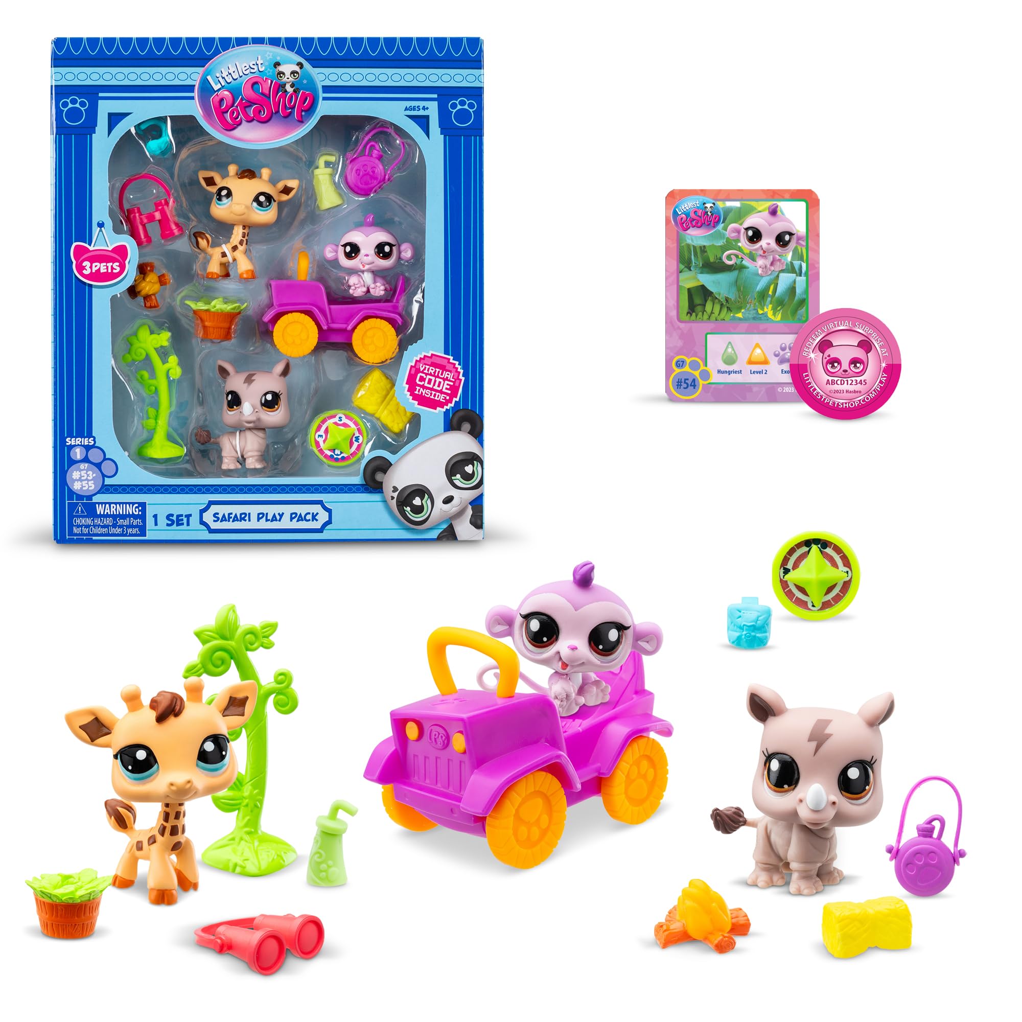 Littlest Pet Shop, Safari Play Pack - Gen 7, Pets #53,#54, #55, Authentic LPS Bobble Head Figure, Collectible Imagination Toy Animal, Kidults, Girls, Boys, Kids, Tweens Ages 4+