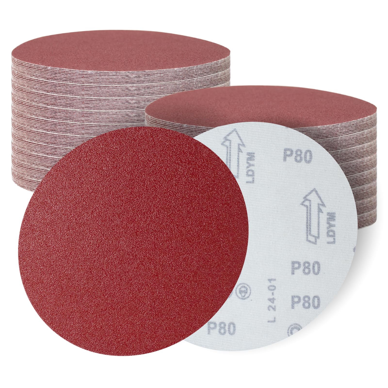 Senmai Tools 180mm Sanding Discs，80 Grits Hook and Loop Sandpaper Sheet for Random Orbital Sander，7 Inch Sanding Disc for Wall Ceiling Sander（30 Pcs）