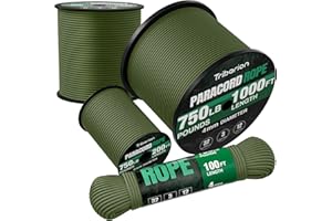 TRIBERION Paracord Rope 750 lb - 1000ft / 500ft / 200ft / 100ft 5/32" Parachute Cord 4MM 12-Strand para Cord - Heavy Duty Spool String for Survival,Camping Gear, Survival Bracelet, Clothesline
