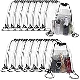 Limbeuuu 15 Pieces Clear Drawstring Backpack, Plastic Waterproof Transparent Stadium Bags String Bag for Gym Travel