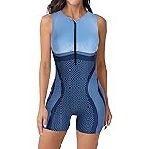 ATTRACO Women's Boyleg One Piece Swimsuit Polka Dot Athletic Bathing Suit Zip Swimwear Color Block