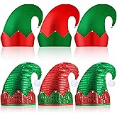 6 PCS Christmas Elf Felt Hat Green Red Funny Classic Elf Hats with Bells Sequin Xmas Santa Hat for Adults Kids Christmas Holiday Party Dress up Celebrations Costume New Year Photos Props Accessories