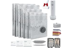 Cordless Travel Vacuum Storage Compression Bag Set, Vacuum Seal Bags for Clothing with Rechargeable Powerful 4000pa Suction P