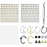 AVYRING Fake Nose Ring Fake Eyebrow Ring Faux Lip Piercing Replacement Balls Spike Earring Cuffs Small Earring Hoop Stick on Fake Piercing Non-Piercing Body Jewelry Adhesive Face Jewelry