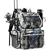 BAVGRED Fishing Backpack, Large Water Resistant Tackle Bag Storage Fishing Gear and Equipment, Built-in Cooler Compartment Grey