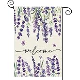 Baccessor Spring Summer Welcome Floral Garden Flag 12.5 x 18 Inch Double Sided Burlap Lavender Purple Flower Farmhouse Easter Small Yard Flag Holiday Seasonal Outdoor Outside Decoration