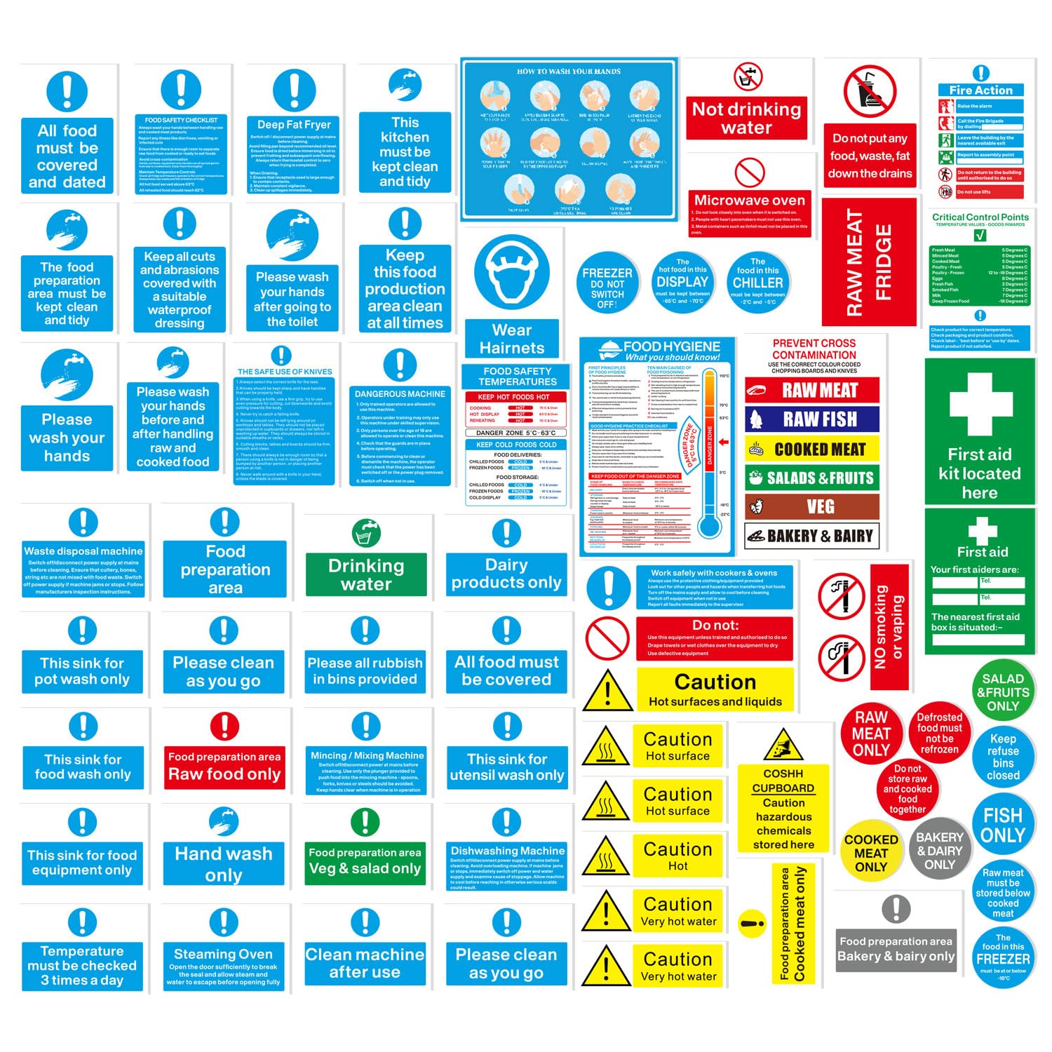 65pcs Complete Kitchen Accessories Safety Signs Sticker, Jofyulmap Kitchen Safety Signs & Sticker, Waterproof Stickers, Ensure Compliance in Commercial Kitchens
