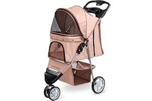 Paws & Pals 3 Wheeler Elite Jogger Pet Stroller Cat/Dog Easy to Walk Folding Travel Carrier, Beige