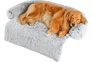 Codi Large Calming Dog Bed for Couch – Anti-Anxiety Sofa Protector Mat for XL Dogs, 45''x37''x6'', Machine Washable, Fluffy & Cozy with Non-Slip Bottom, Light Grey