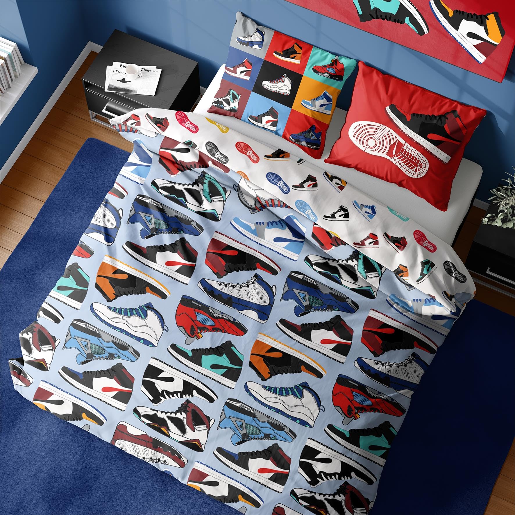 K Collection Sneaker City Duvet Cover - Hi Top Trainers Sneaker Design - Reversible Bedding Set - Double Duvet Cover and Pillowcase Set