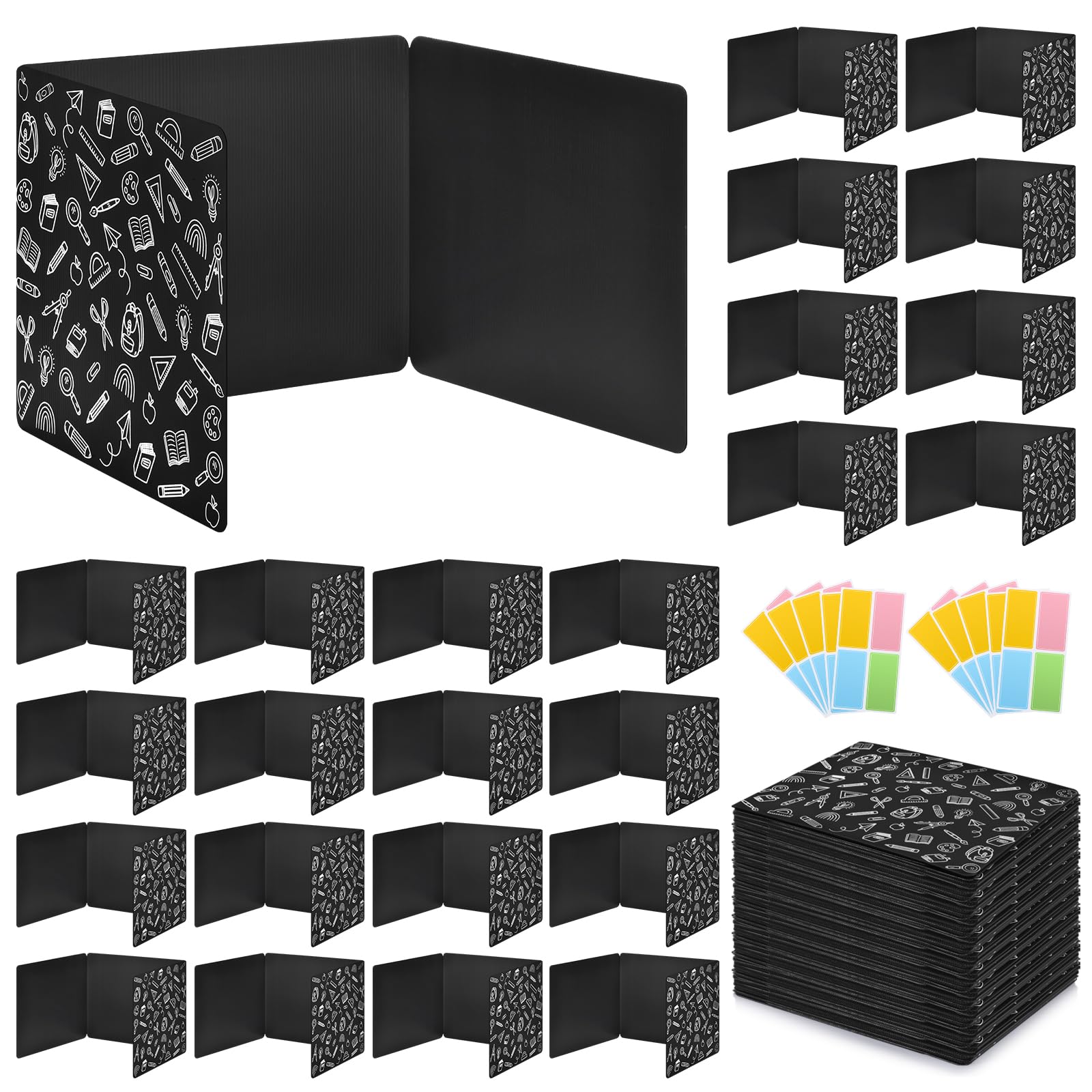 Photo 1 of 24 Pack Black Printing Privacy Floders for Student Desks - Durable Plastic Erasable - Testing Dividers for Classroom - Easy Clean Privacy Shields for Student - Includes Extra Labels