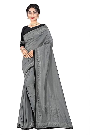 Shiv Textiles Womens Silk Blend Saree With Blouse (kc-64-grey_Grey)
