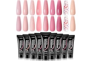VANREESA Poly Nail Gel Kit 9 Pcs Poly Nail Gel Colors Pink Nude Glitter Poly Nail Gel Poly Extension Gel Nail Kit Gifts for Women DIY at Home