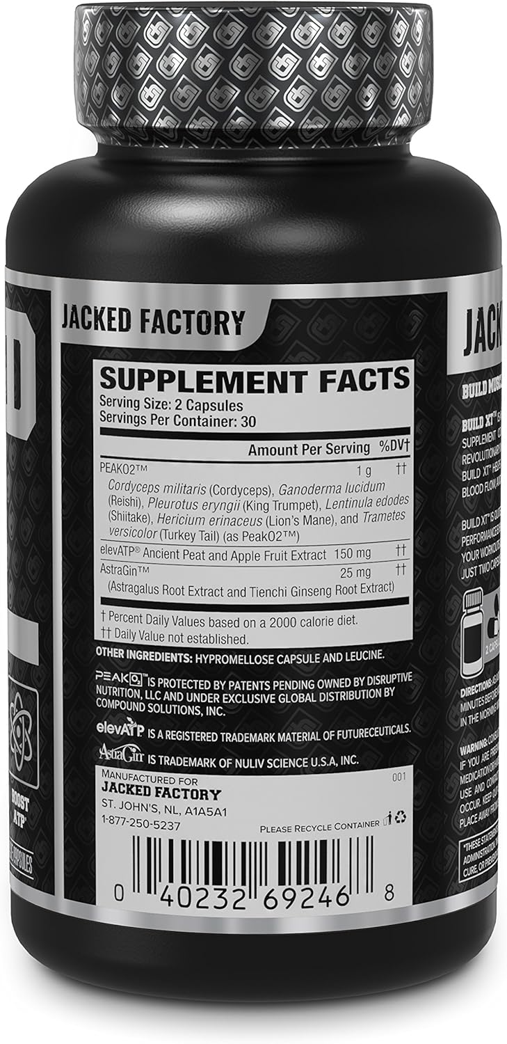 Build-XT Muscle Builder - Daily Muscle Building Supplement for Muscle Growth and Strength | Featuring Powerful Ingredients Peak02 & elevATP - 60 Veggie Pills: Health & Personal Care