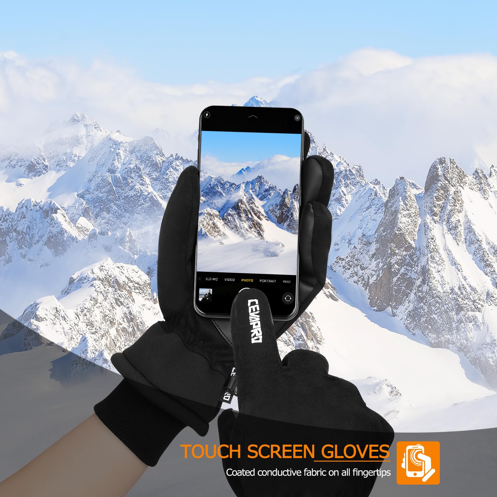 Cevapro Thermal Winter Gloves, Anti-Slip Touch Screen Warm Gloves for Running Cycling Driving Skiing