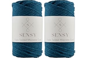 S SENSY 2 Skeins of Sensy Premium Macrame Cord 3mm 100% Cotton, 245 Feet, 3 Strand Twisted, Macrame Rope, Macrame String Cotton Yarn, Macrame Yarn (Peacock)