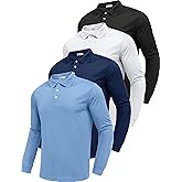 PINSPARK Long Sleeve Polo Shirts for Men Moisture Wicking Golf Shirts Quick Dry Work Hiking Casual Collared Shirt