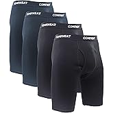 Comfneat Men's 9" Long Leg Cotton Boxer Briefs Stretchy Comfy Underwear 4-Pack