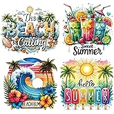 Summer Iron on Transfers Patches Beach Iron on Vinyl Stickers Appliques Decals for T-Shirt Bags Pillows DIY Art Decorations