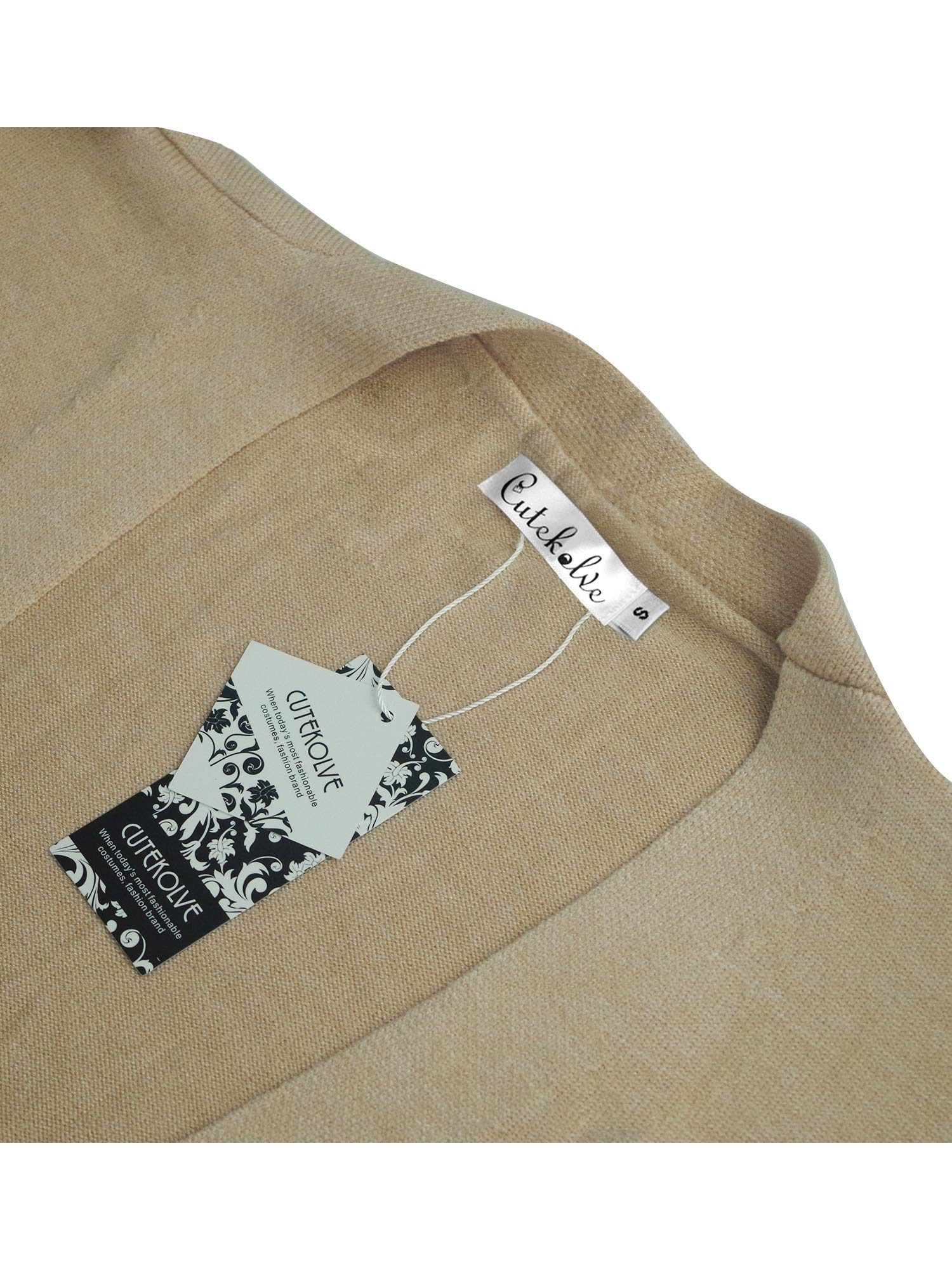 Womens Boho Open Front Cardigan Colorblock Long Sleeve Loose Knit Lightweight Sweaters (M, Khaki)