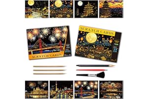 Scratch Art Painting Set for Adults – 8 Sheets A4 Rainbow Scratch Paper,Night Scene Engraving Art Kit Creative Craft Art Set for Craft Enthusiasts (Famous Landmark/City) by Iskueal