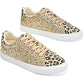 AISFAES Glitter Sparkly Low Top Sequins Lace Up Tennis Shoes Comfort Bling Fashion Shiny Walking Shoes