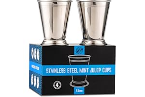 Mint Julep Cups: Stainless Steel Glasses, Set of 2 OR Set of 4, Metal 12 oz Cocktail Glasses, Party Supplies