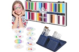 Anka Bella Professional Face Painting Kit for Kids,12X10gm Water Activated Rainbow Cake Face Paint with Stencil & Brushes,Hypoallergenic & Non-Toxic,Gift for Birthday Parties/Halloween/Carnival
