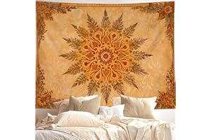 Accnicc Boho Mandala Floral Tapestry Vintage Bohemian Indian Tapestries for Bedroom Aesthetic Retro Orange Yellow Flower Small Tapestry Wall Hanging for Dorm Living Room Decor 48 x 36 Inch