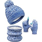 Kids Winter Hat Gloves Scarf Set, Toddler Children Girls Boys Beanie Hat Knitted Mittens & Neck Gaiter Warmer for Kids 3-10